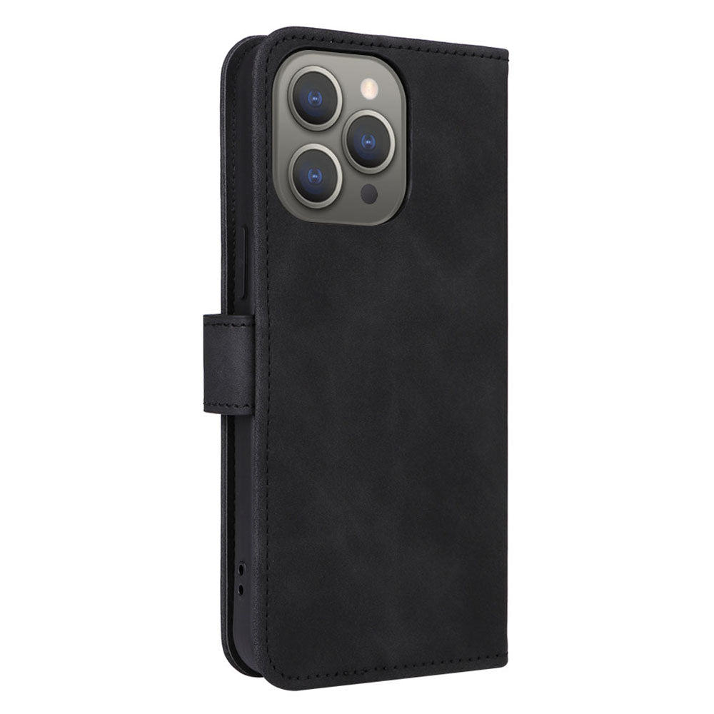 Wallet Phone Cover for iPhone 15 Pro , Skin-touch PU Leather Stand Cell Phone Case - Black