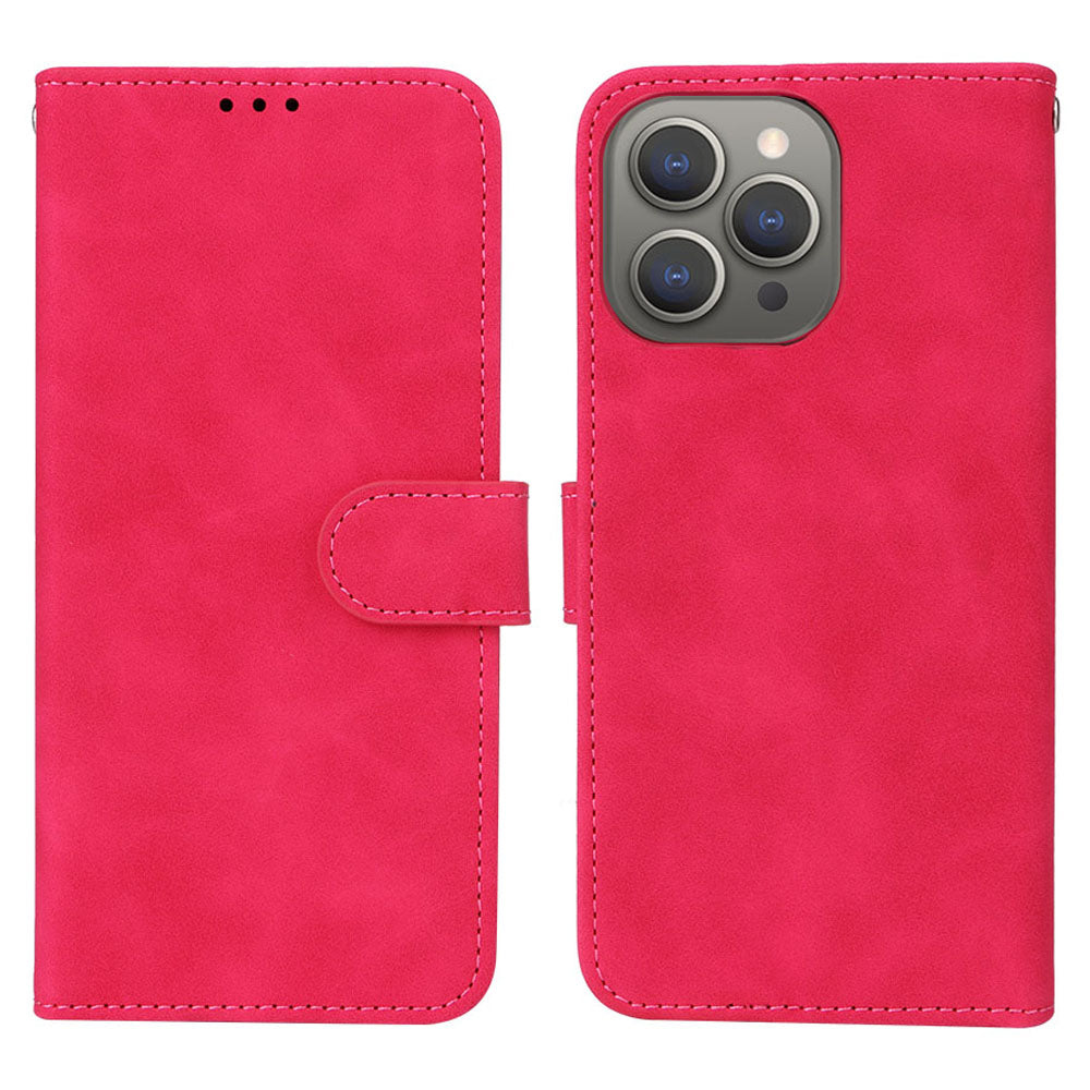 Wallet Phone Cover for iPhone 15 Pro , Skin-touch PU Leather Stand Cell Phone Case - Rose