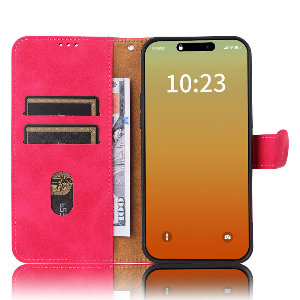 Wallet Phone Cover for iPhone 15 Pro , Skin-touch PU Leather Stand Cell Phone Case - Rose