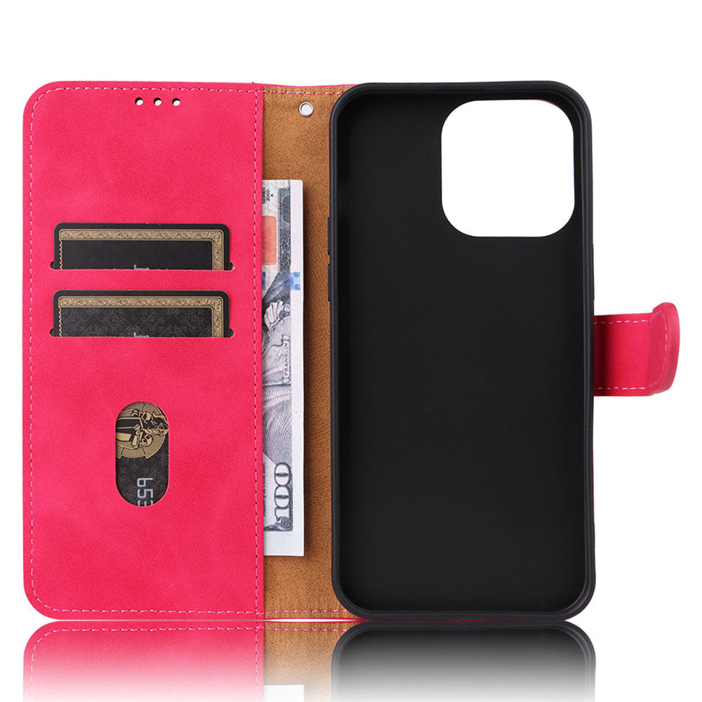 Wallet Phone Cover for iPhone 15 Pro , Skin-touch PU Leather Stand Cell Phone Case - Rose