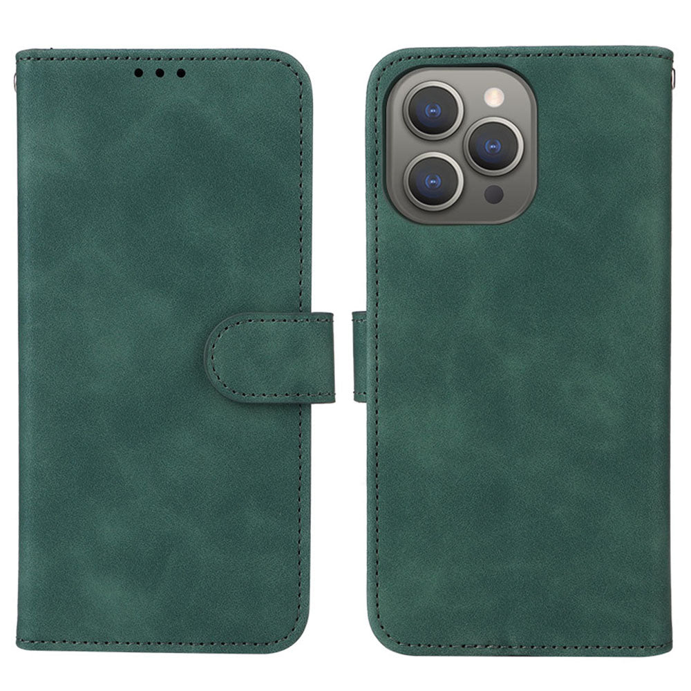 Wallet Phone Cover for iPhone 15 Pro , Skin-touch PU Leather Stand Cell Phone Case - Green