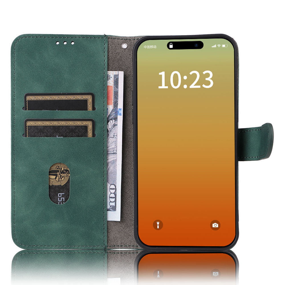 Wallet Phone Cover for iPhone 15 Pro , Skin-touch PU Leather Stand Cell Phone Case - Green