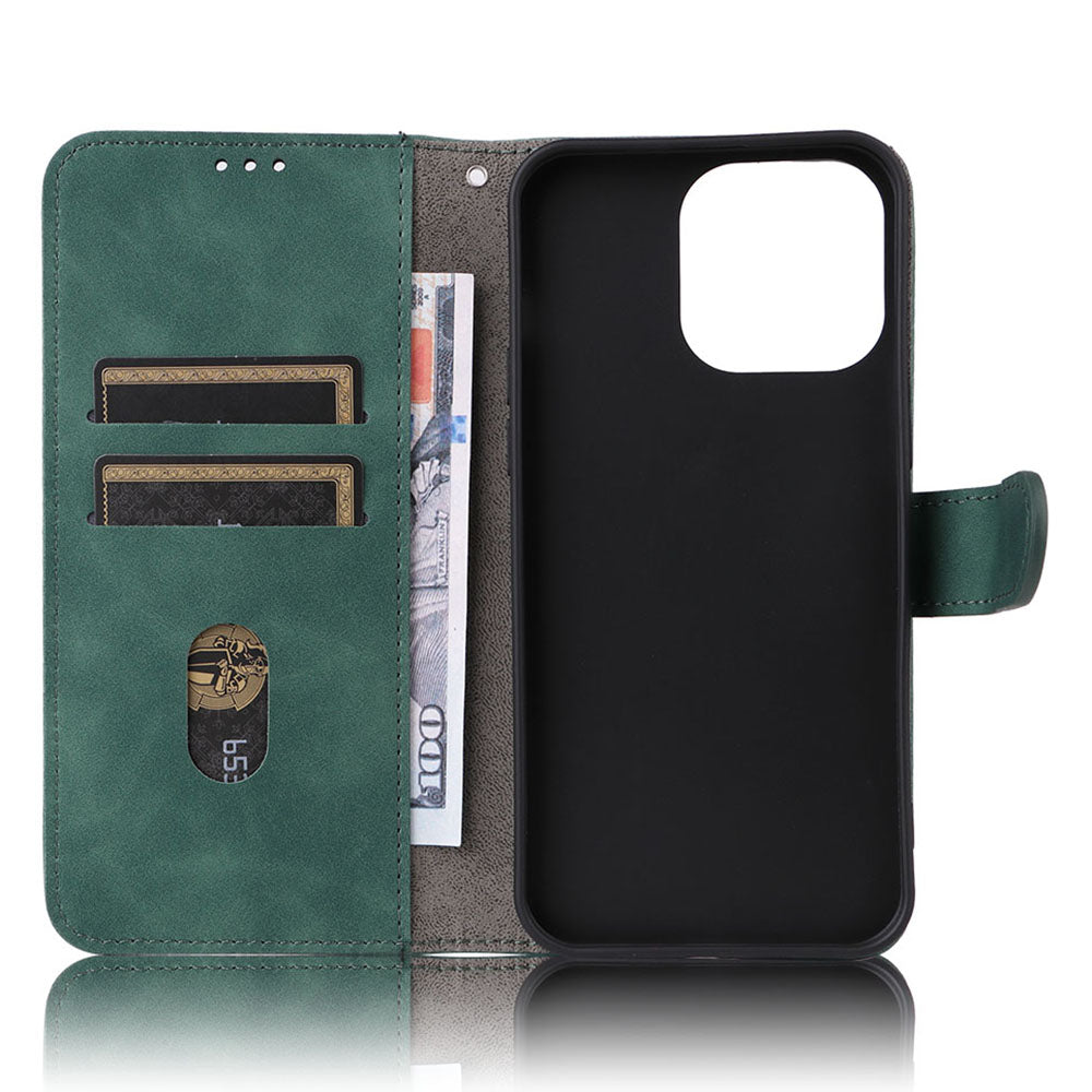 Wallet Phone Cover for iPhone 15 Pro , Skin-touch PU Leather Stand Cell Phone Case - Green