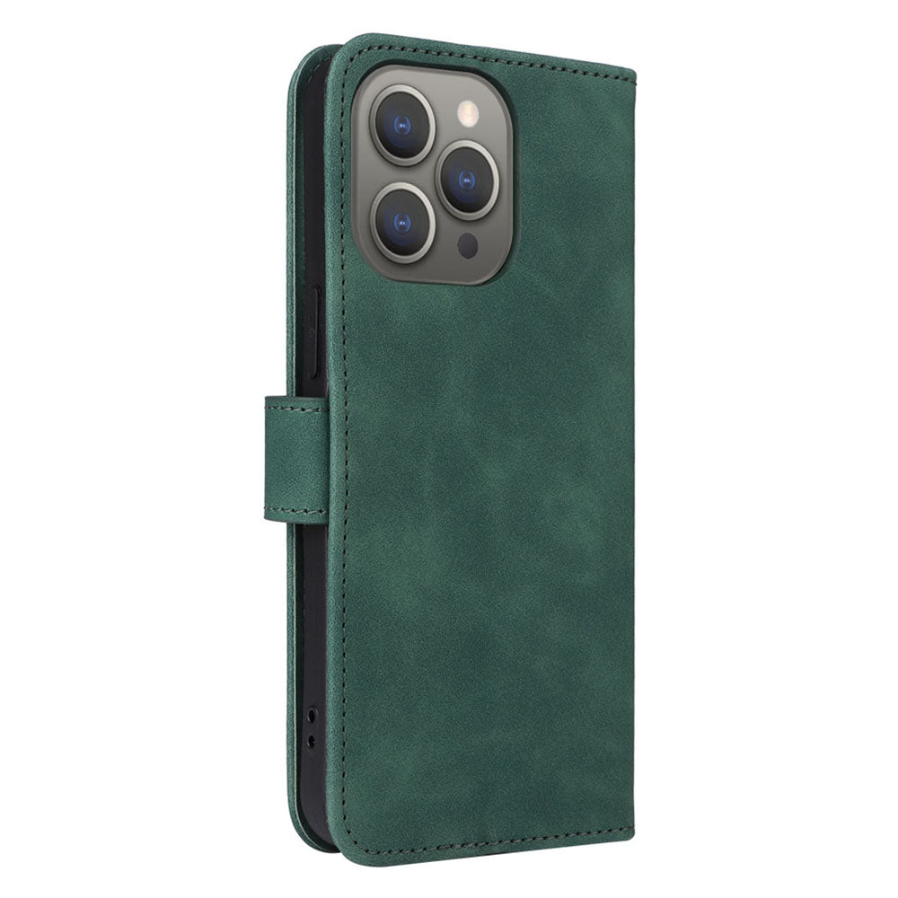 Wallet Phone Cover for iPhone 15 Pro , Skin-touch PU Leather Stand Cell Phone Case - Green