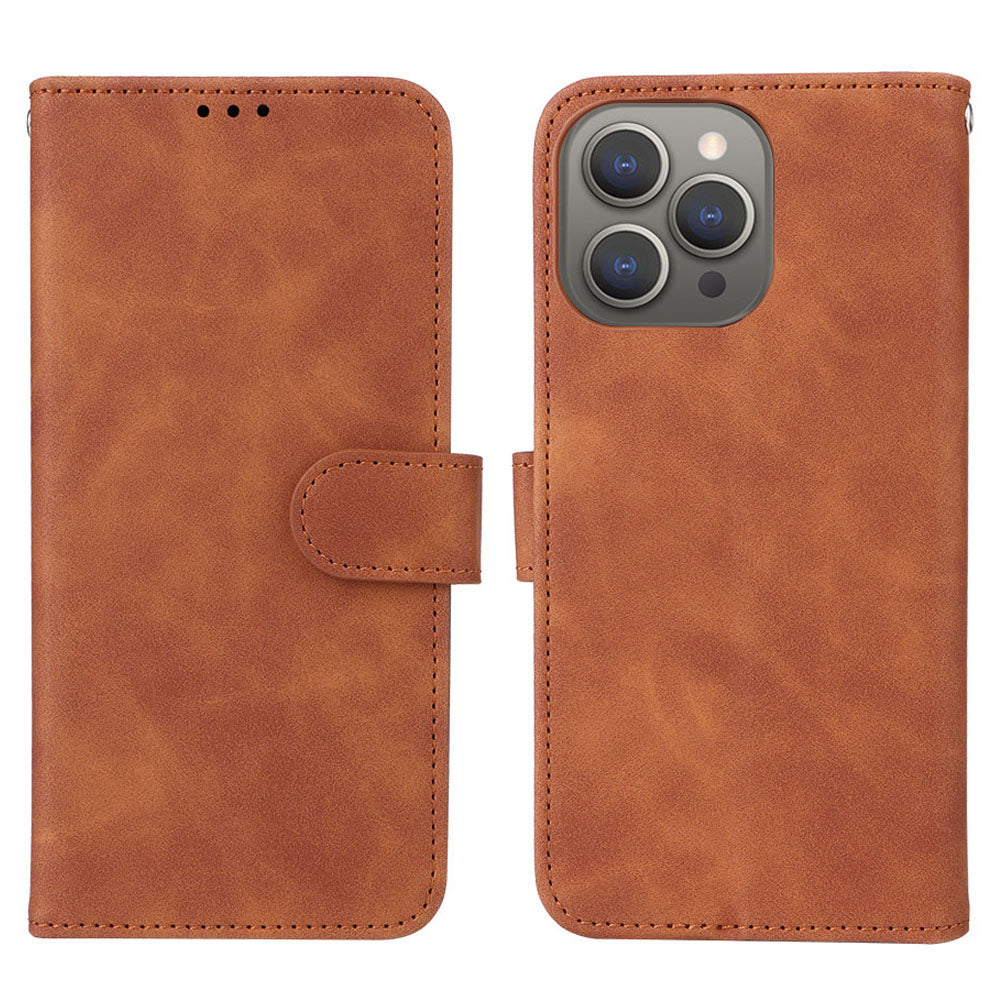 Wallet Phone Cover for iPhone 15 Pro , Skin-touch PU Leather Stand Cell Phone Case - Brown
