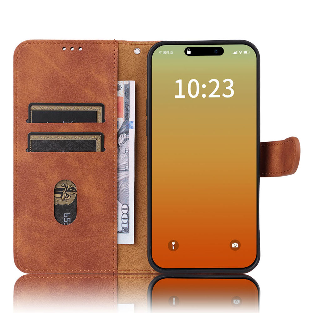 Wallet Phone Cover for iPhone 15 Pro , Skin-touch PU Leather Stand Cell Phone Case - Brown