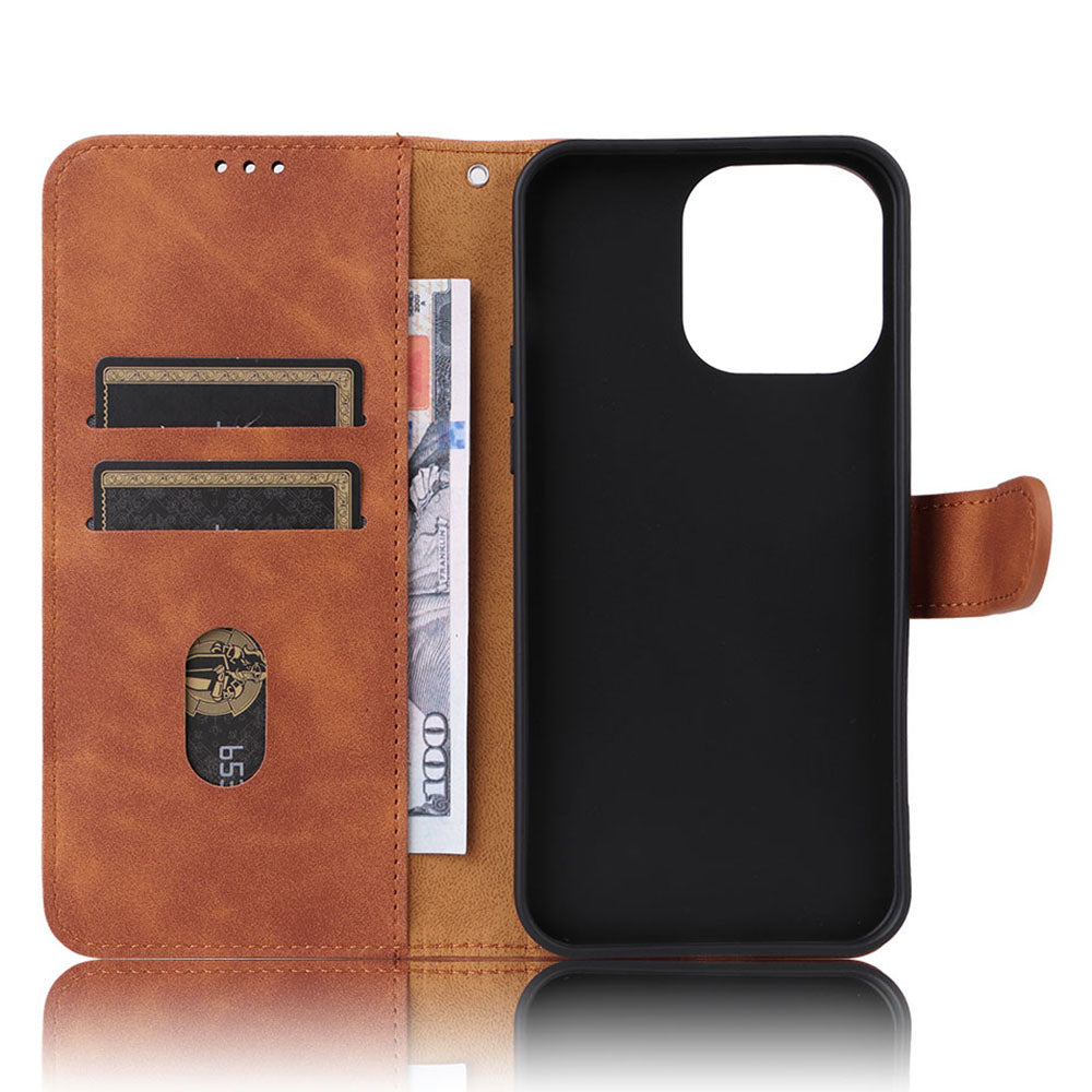 Wallet Phone Cover for iPhone 15 Pro , Skin-touch PU Leather Stand Cell Phone Case - Brown