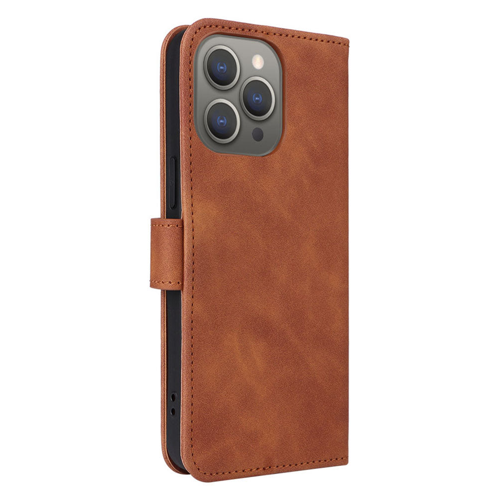 Wallet Phone Cover for iPhone 15 Pro , Skin-touch PU Leather Stand Cell Phone Case - Brown