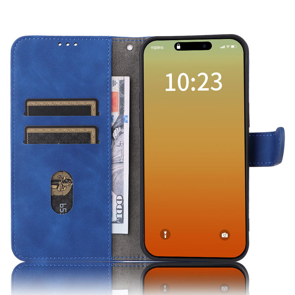 Wallet Phone Cover for iPhone 15 Pro , Skin-touch PU Leather Stand Cell Phone Case - Blue