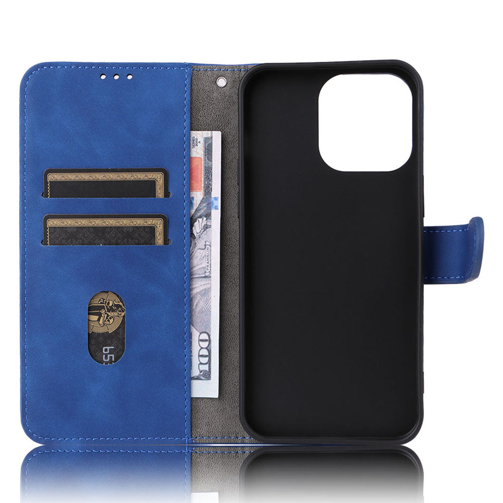 Wallet Phone Cover for iPhone 15 Pro , Skin-touch PU Leather Stand Cell Phone Case - Blue