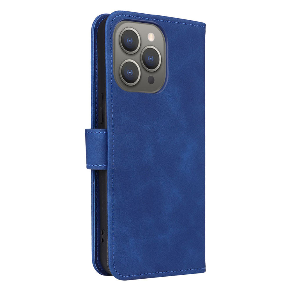 Wallet Phone Cover for iPhone 15 Pro , Skin-touch PU Leather Stand Cell Phone Case - Blue