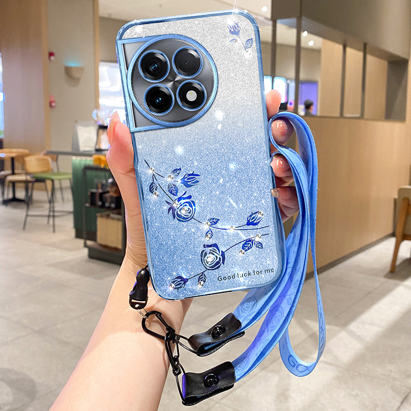 KADEM For OnePlus 11R 5G / Ace 2 5G Strap Design Glitter Rhinestone Decor Flower TPU Back Case Anti-scratch Phone Shell - Blue