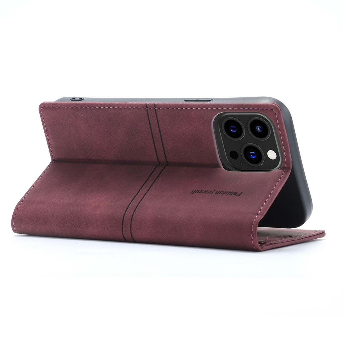 Wallet Phone Case for iPhone 15 Pro Max , PU Leather Stand Protective Phone Cover - Wine Red