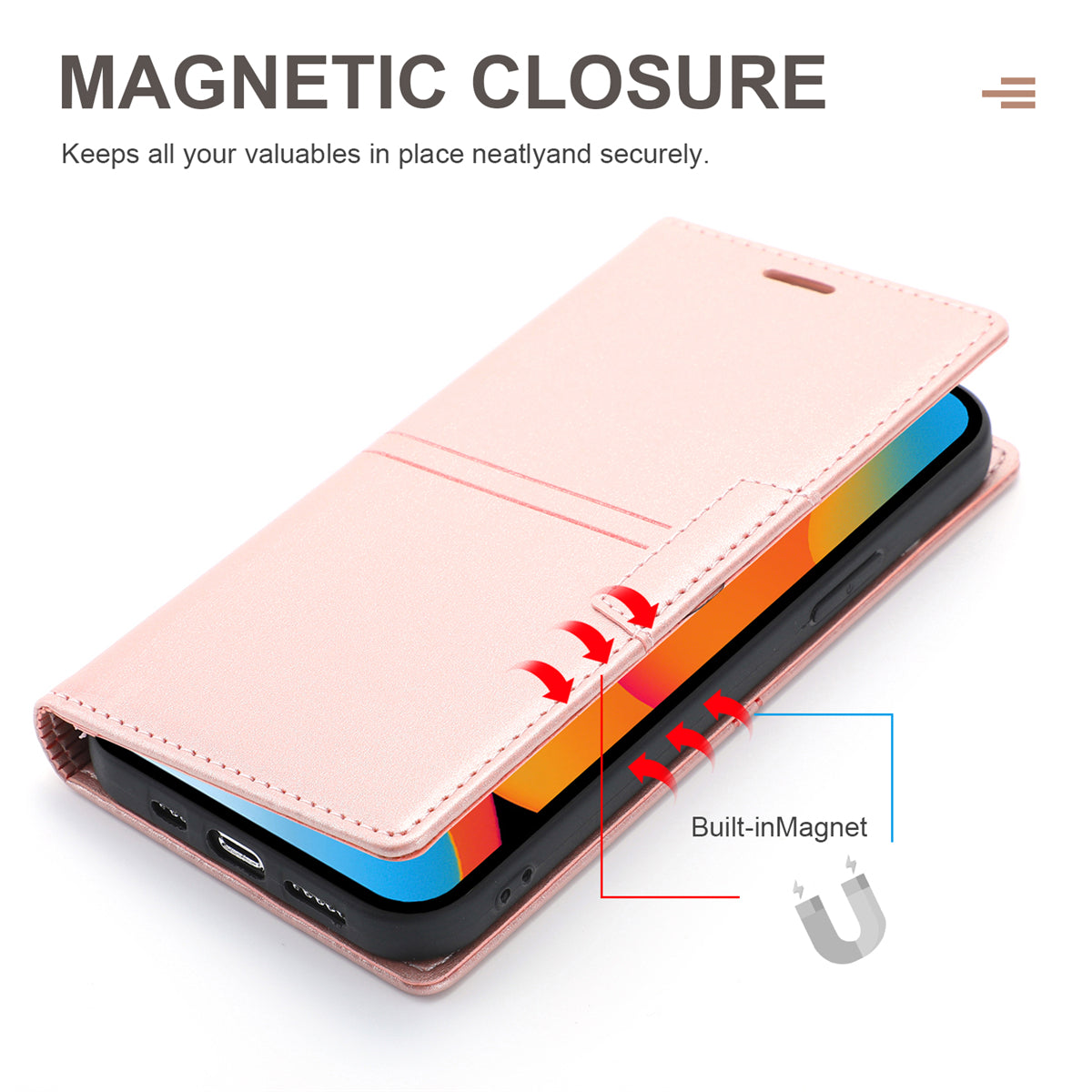 Wallet Phone Case for iPhone 15 Pro Max , PU Leather Stand Protective Phone Cover - Rose Gold