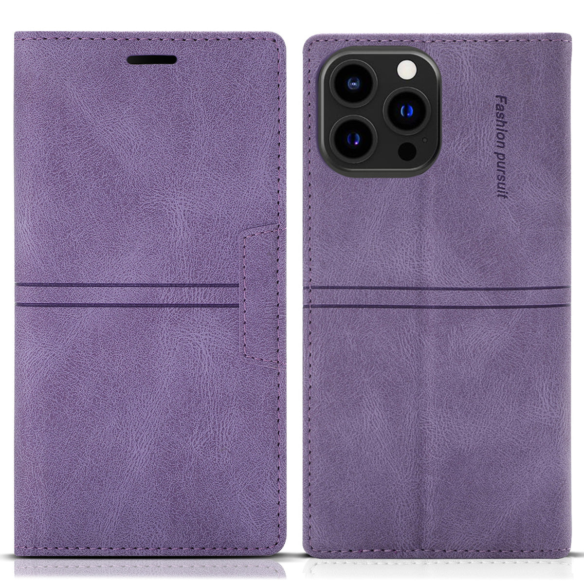 Wallet Phone Case for iPhone 15 Pro Max , PU Leather Stand Protective Phone Cover - Purple