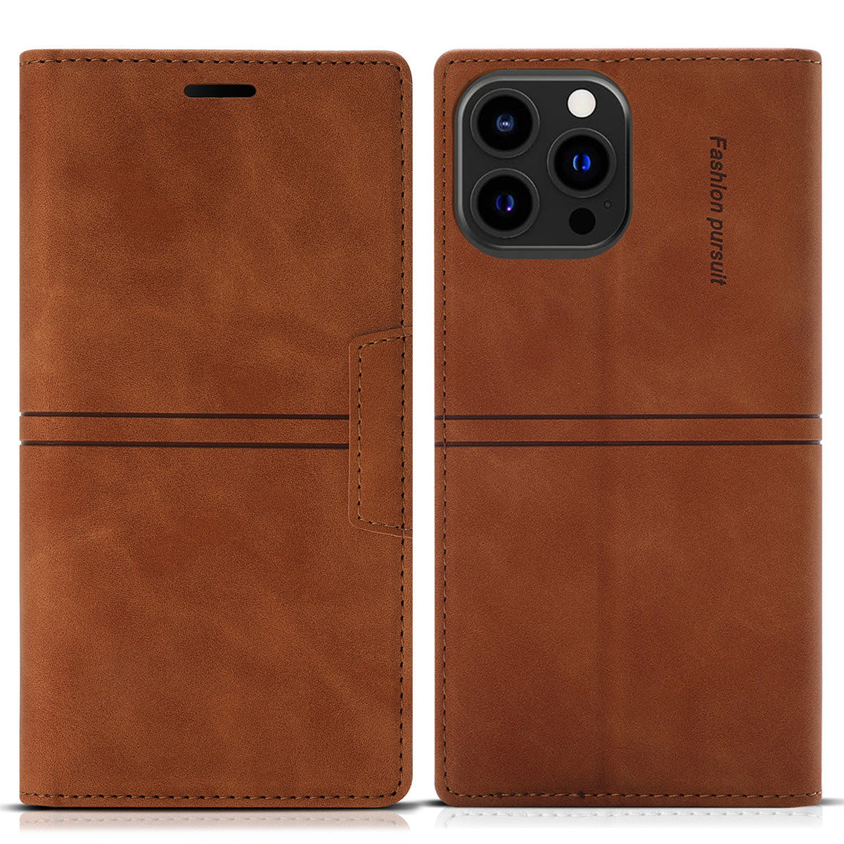 Wallet Phone Case for iPhone 15 Pro Max , PU Leather Stand Protective Phone Cover - Brown