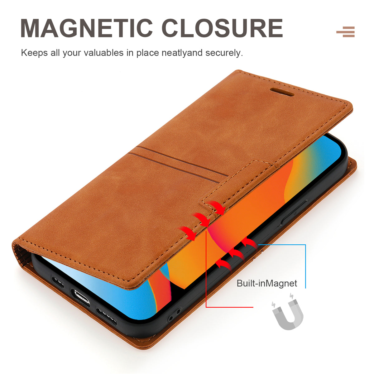 Wallet Phone Case for iPhone 15 Pro Max , PU Leather Stand Protective Phone Cover - Brown