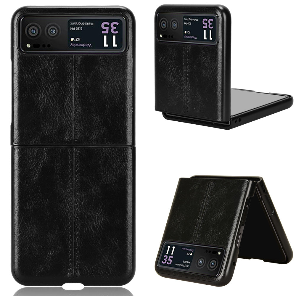 Uniqkart for Motorola Razr 40 5G Stitching Line Back Cover PU Leather + Hard PC Protective Phone Case - Black