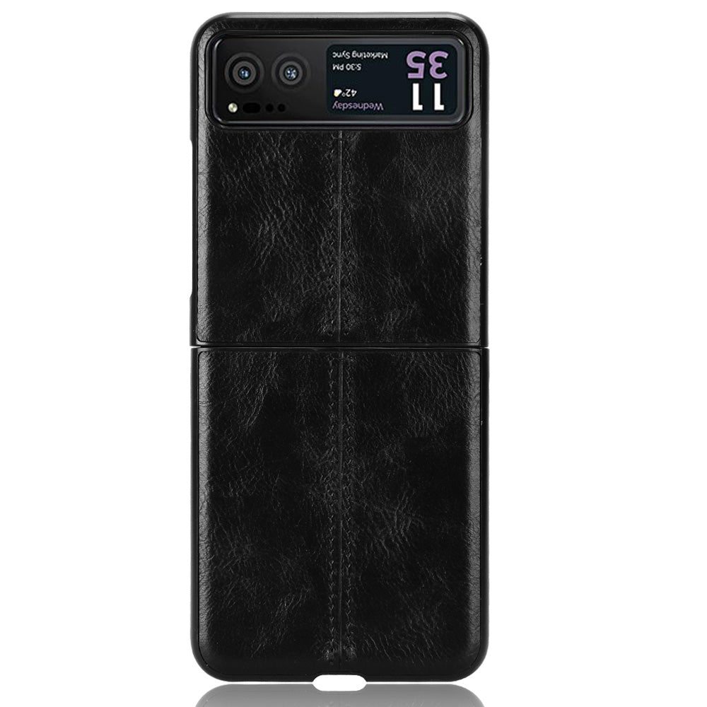 Uniqkart for Motorola Razr 40 5G Stitching Line Back Cover PU Leather + Hard PC Protective Phone Case - Black