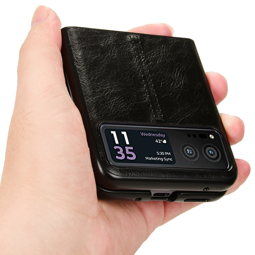 Uniqkart for Motorola Razr 40 5G Stitching Line Back Cover PU Leather + Hard PC Protective Phone Case - Black