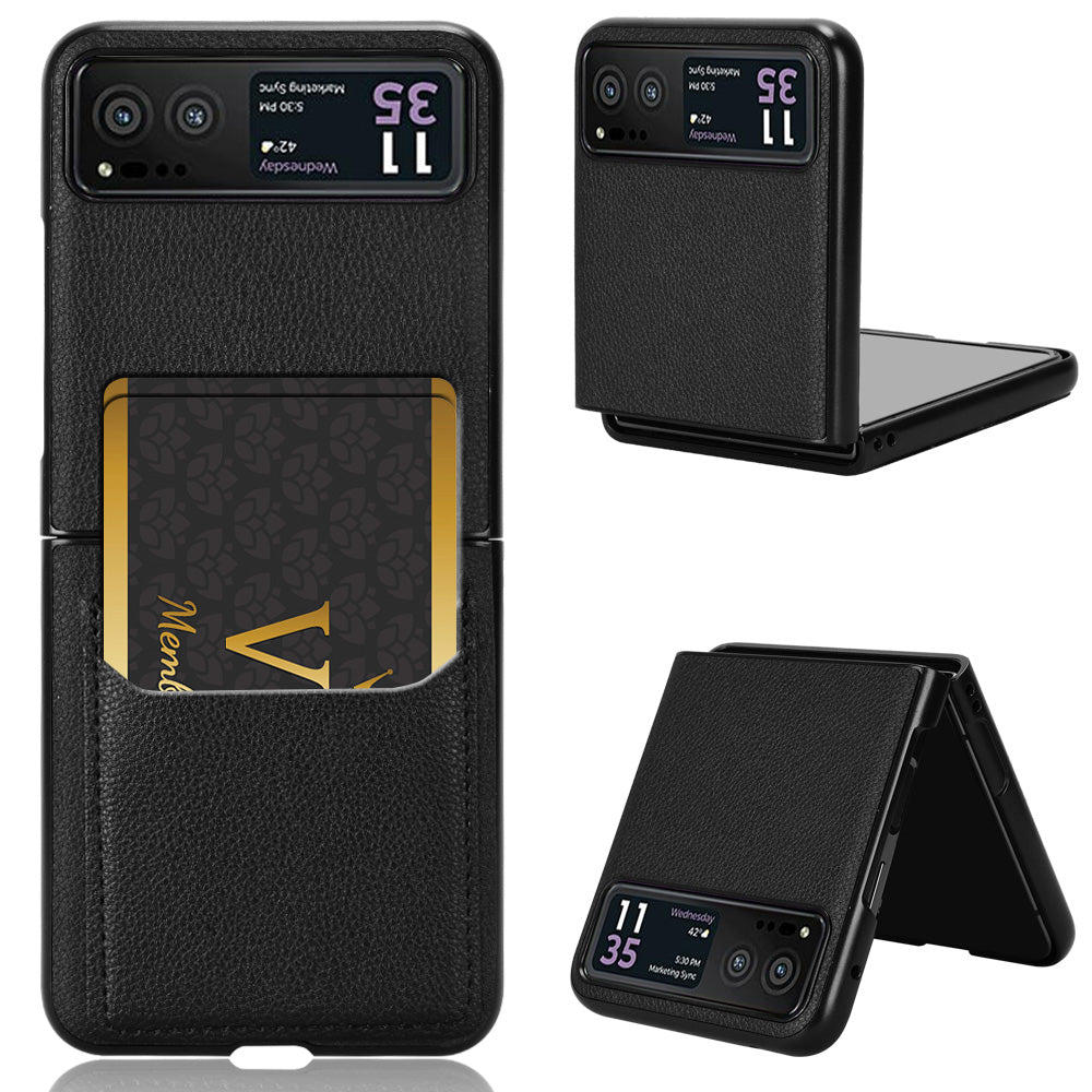 Uniqkart for Motorola Razr 40 5G PU Leather+PC Card Slot Cover Litchi Texture Shockproof Phone Case - Black