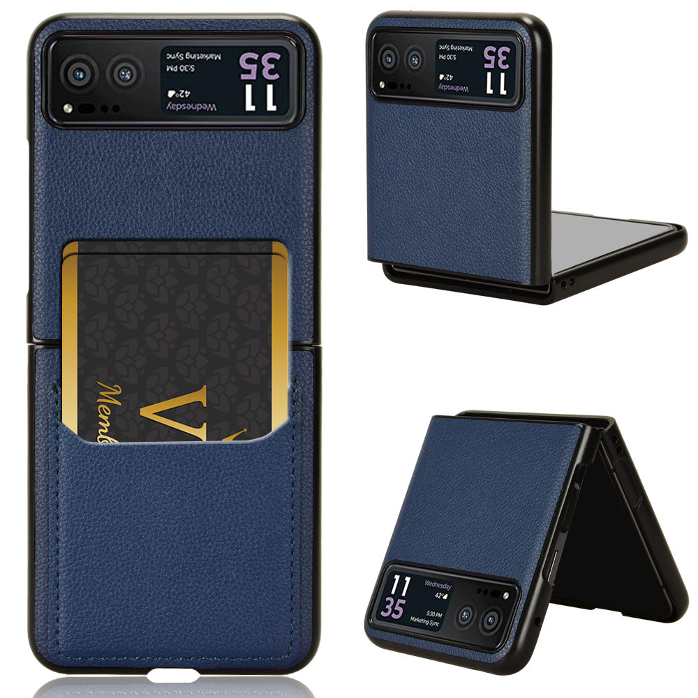 Uniqkart for Motorola Razr 40 5G PU Leather+PC Card Slot Cover Litchi Texture Shockproof Phone Case - Blue