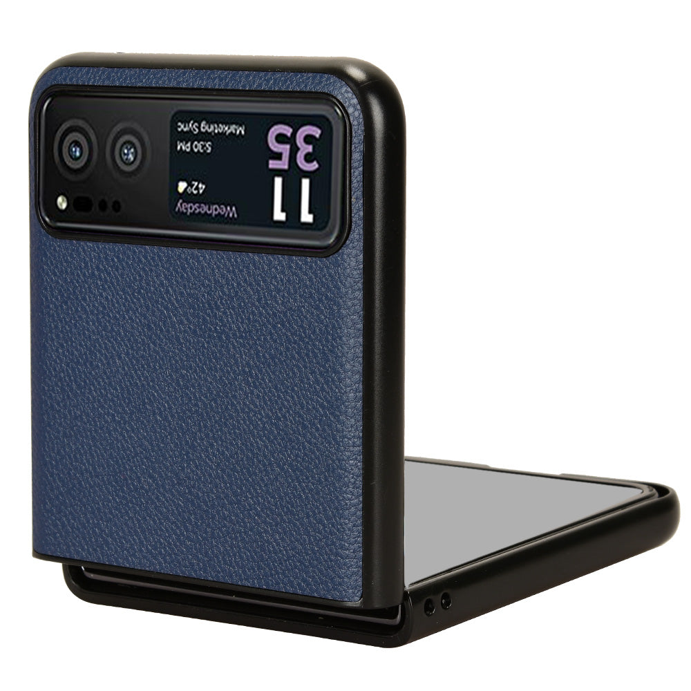 Uniqkart for Motorola Razr 40 5G PU Leather+PC Card Slot Cover Litchi Texture Shockproof Phone Case - Blue
