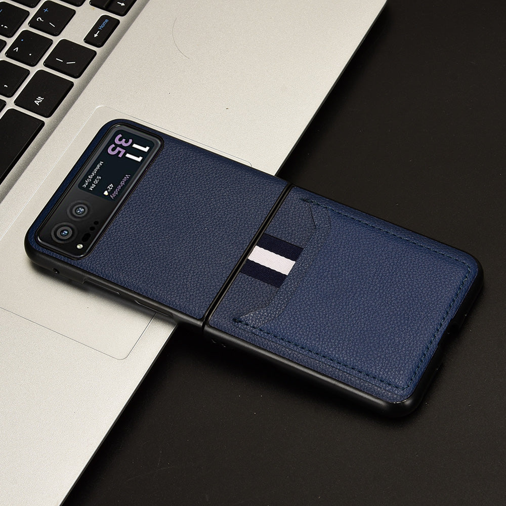 Uniqkart for Motorola Razr 40 5G PU Leather+PC Card Slot Cover Litchi Texture Shockproof Phone Case - Blue