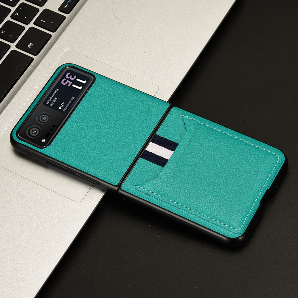 Uniqkart for Motorola Razr 40 5G PU Leather+PC Card Slot Cover Litchi Texture Shockproof Phone Case - Green