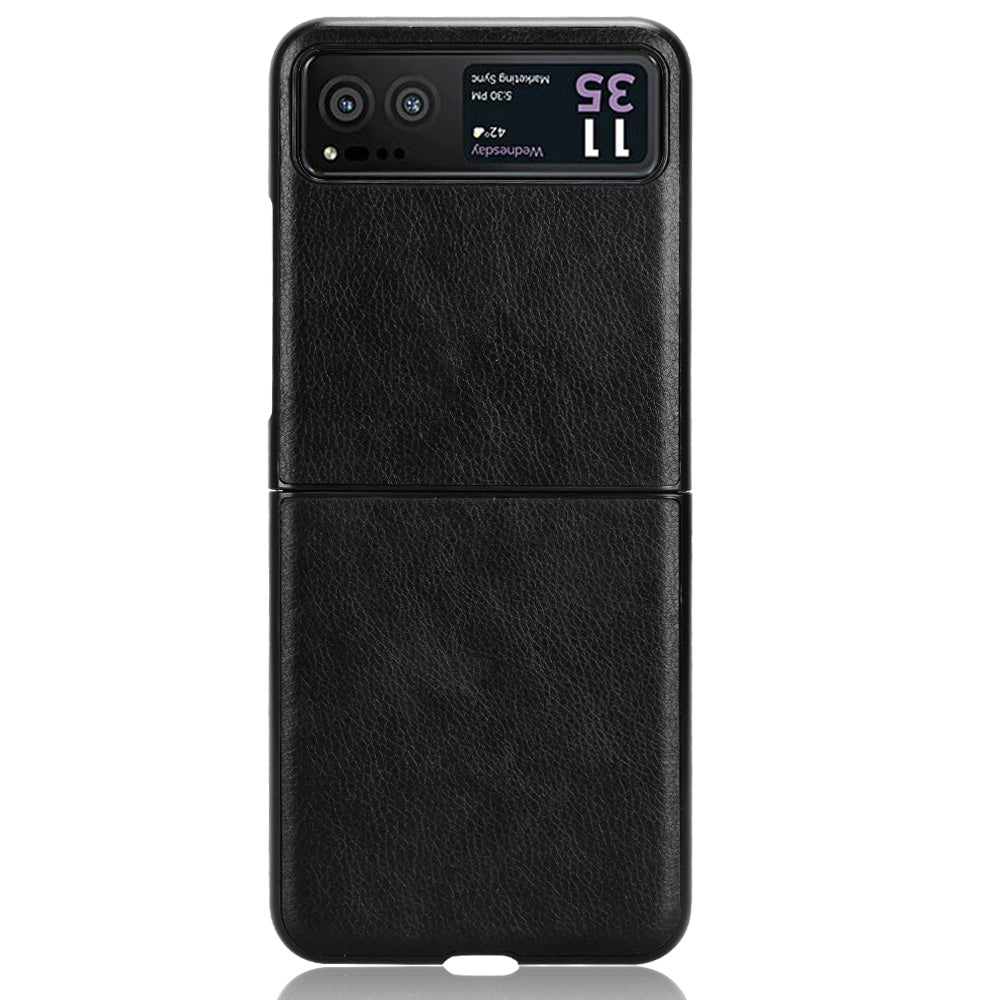 Uniqkart for Motorola Razr 40 5G Phone Back Case PU Leather Coated PC Litchi Texture Protection Phone Cover - Black