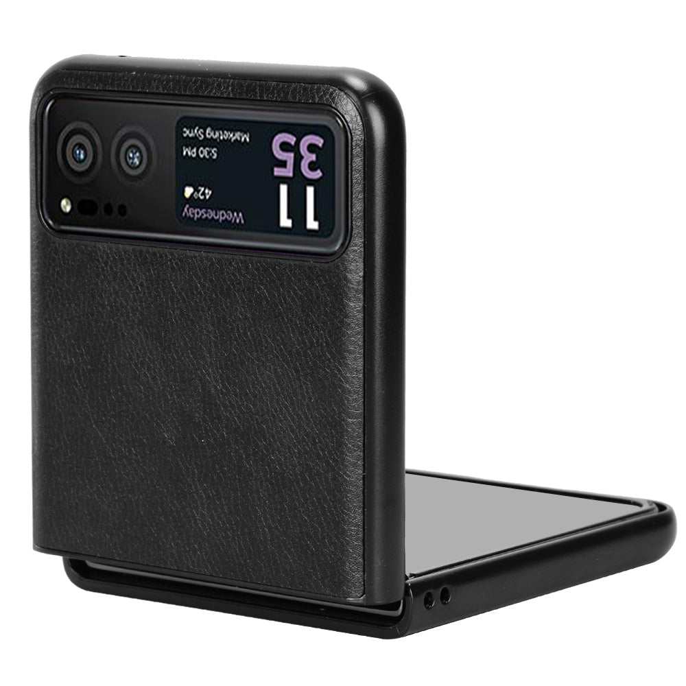 Uniqkart for Motorola Razr 40 5G Phone Back Case PU Leather Coated PC Litchi Texture Protection Phone Cover - Black