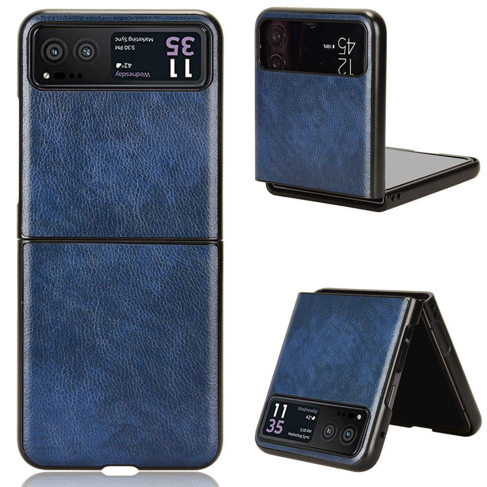 Uniqkart for Motorola Razr 40 5G Phone Back Case PU Leather Coated PC Litchi Texture Protection Phone Cover - Blue