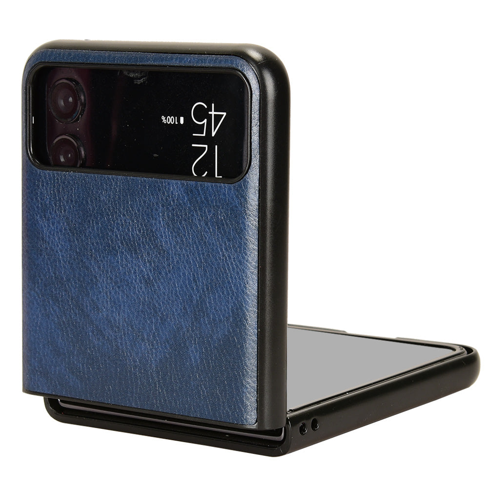 Uniqkart for Motorola Razr 40 5G Phone Back Case PU Leather Coated PC Litchi Texture Protection Phone Cover - Blue
