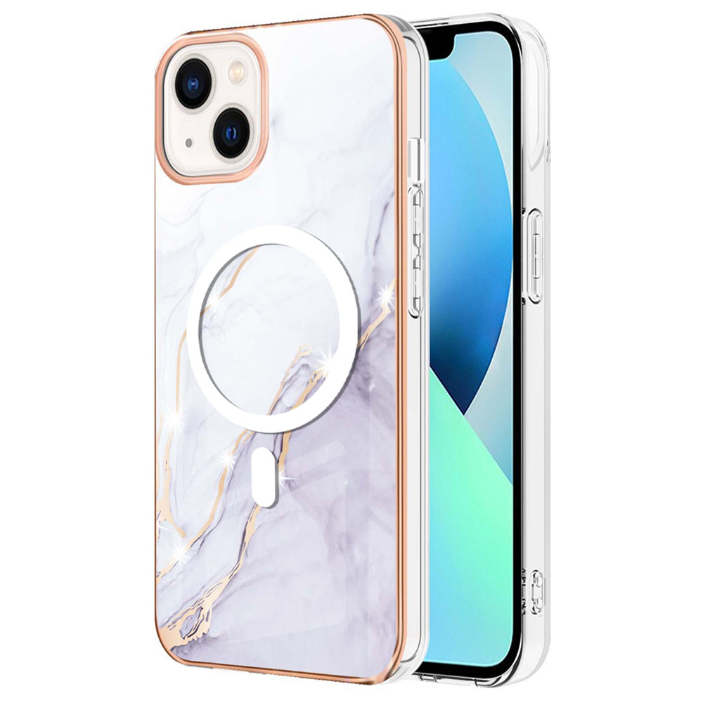 YB IMD Series-19 Magnetic Case for iPhone 15 Compatible with MagSafe, 2.0mm TPU Pattern IMD Electroplated Phone Cover - White