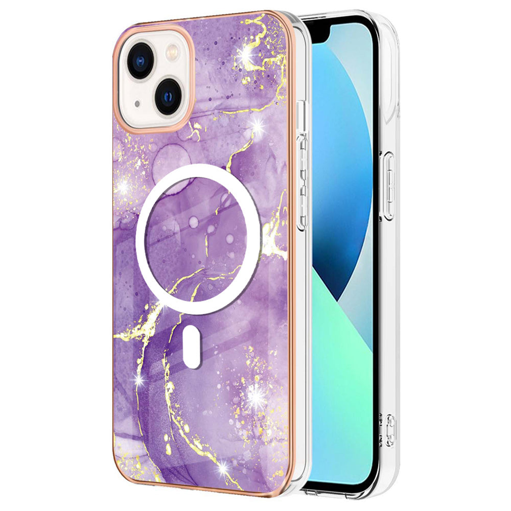 YB IMD Series-19 Magnetic Case for iPhone 15 Compatible with MagSafe, 2.0mm TPU Pattern IMD Electroplated Phone Cover - Purple