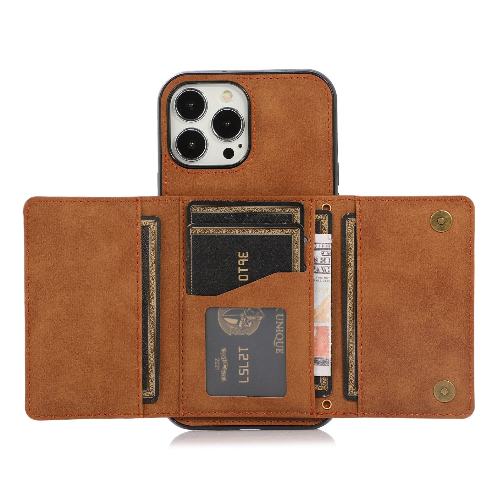 Wallet Phone Case for iPhone 15 Pro Max , PU Leather Coated TPU Kickstand Phone Cover - Brown