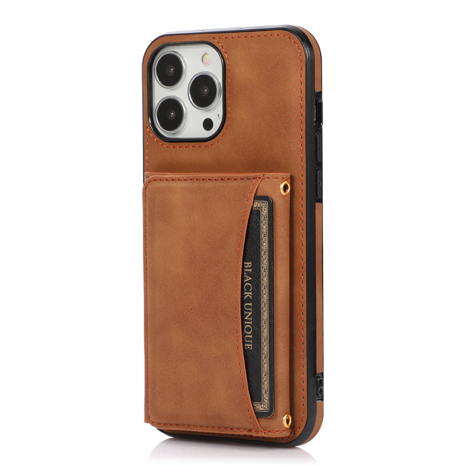 Wallet Phone Case for iPhone 15 Pro Max , PU Leather Coated TPU Kickstand Phone Cover - Brown