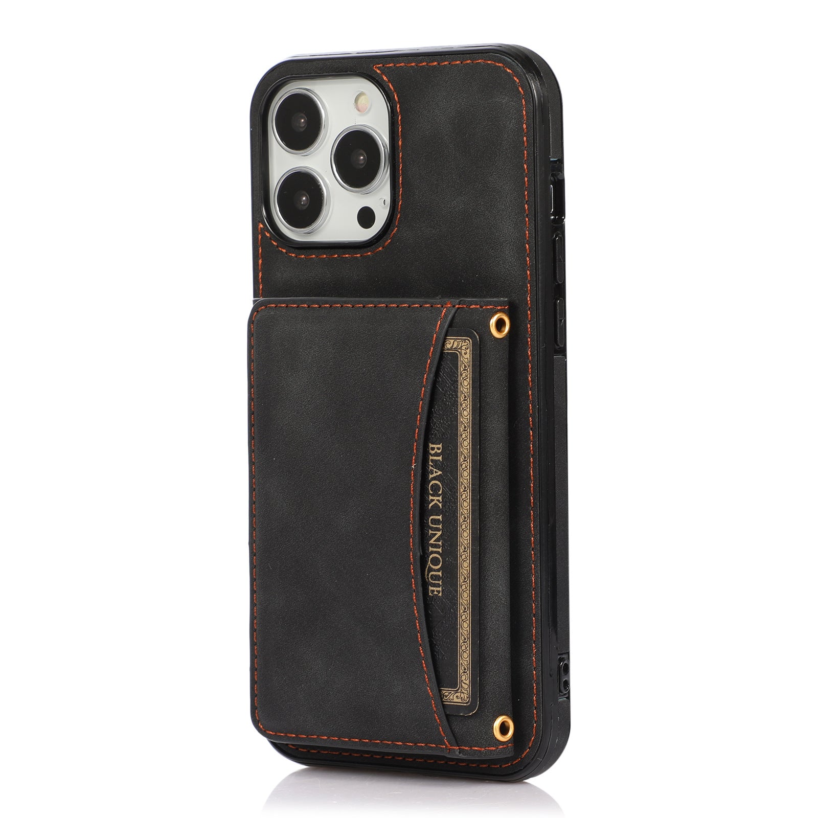 Wallet Phone Case for iPhone 15 Pro Max , PU Leather Coated TPU Kickstand Phone Cover - Black