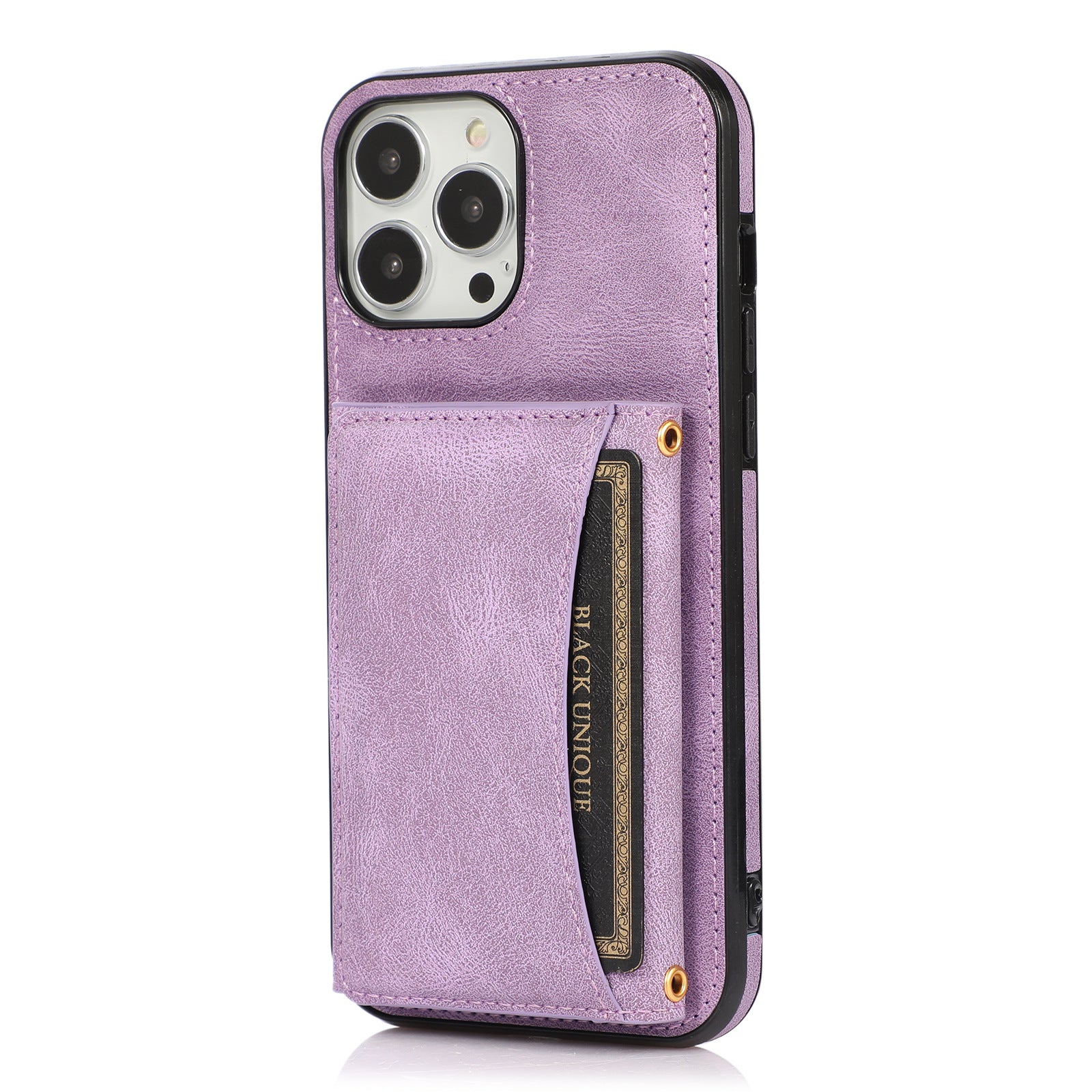 Wallet Phone Case for iPhone 15 Pro Max , PU Leather Coated TPU Kickstand Phone Cover - Purple