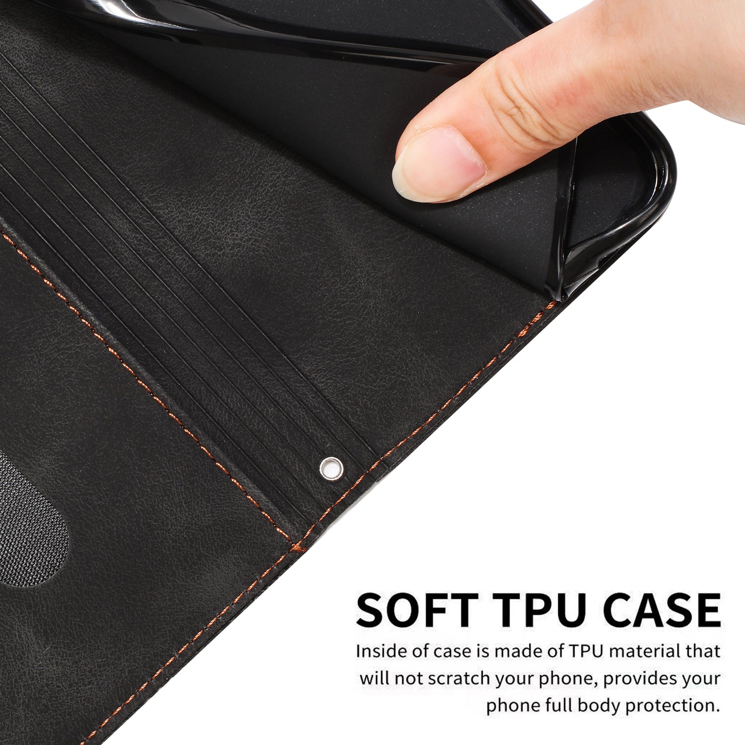 Wallet Cover for iPhone 15 , Imprinted Triangle Pattern PU Leather Stand Phone Case with Hand Strap - Black