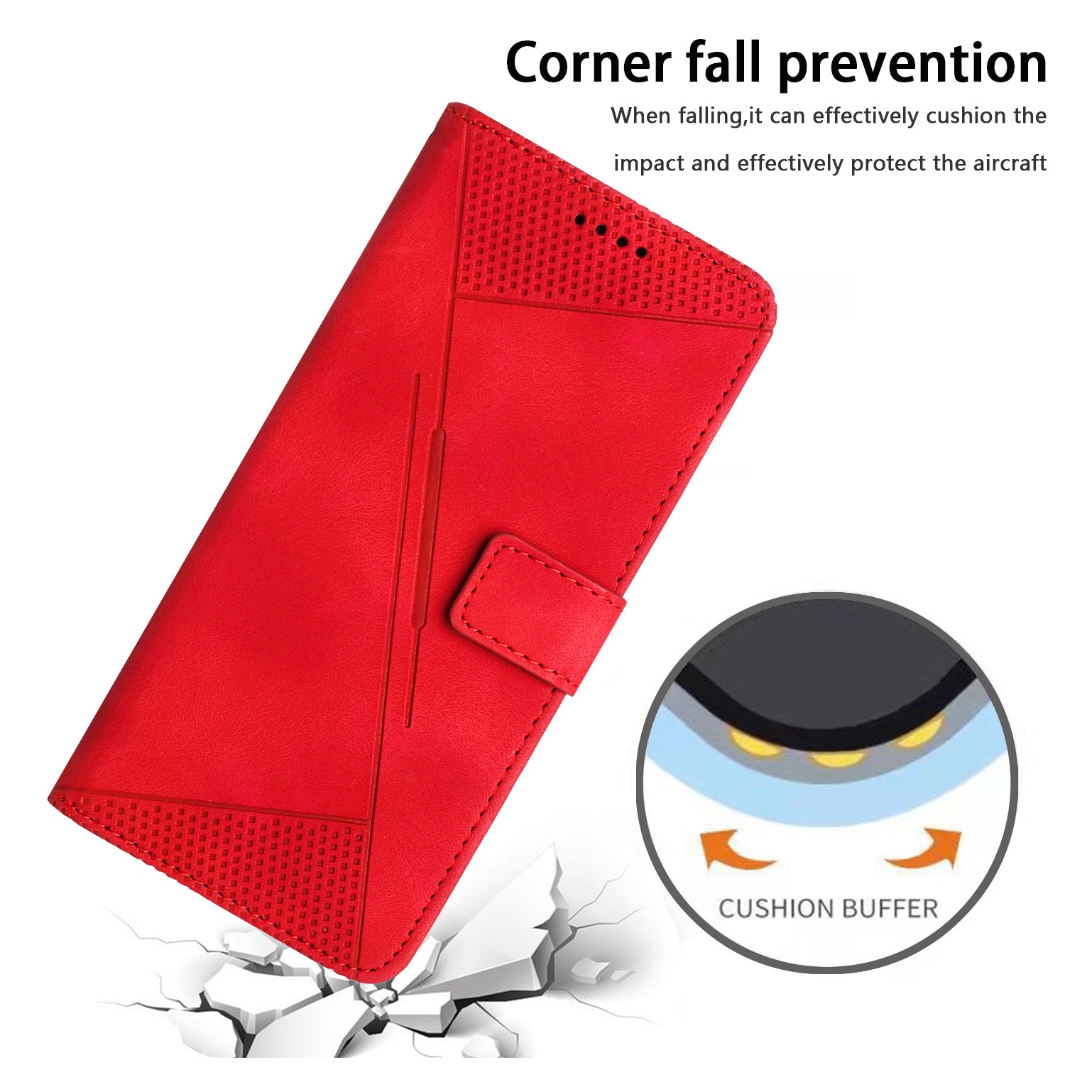 Wallet Cover for iPhone 15 , Imprinted Triangle Pattern PU Leather Stand Phone Case with Hand Strap - Red