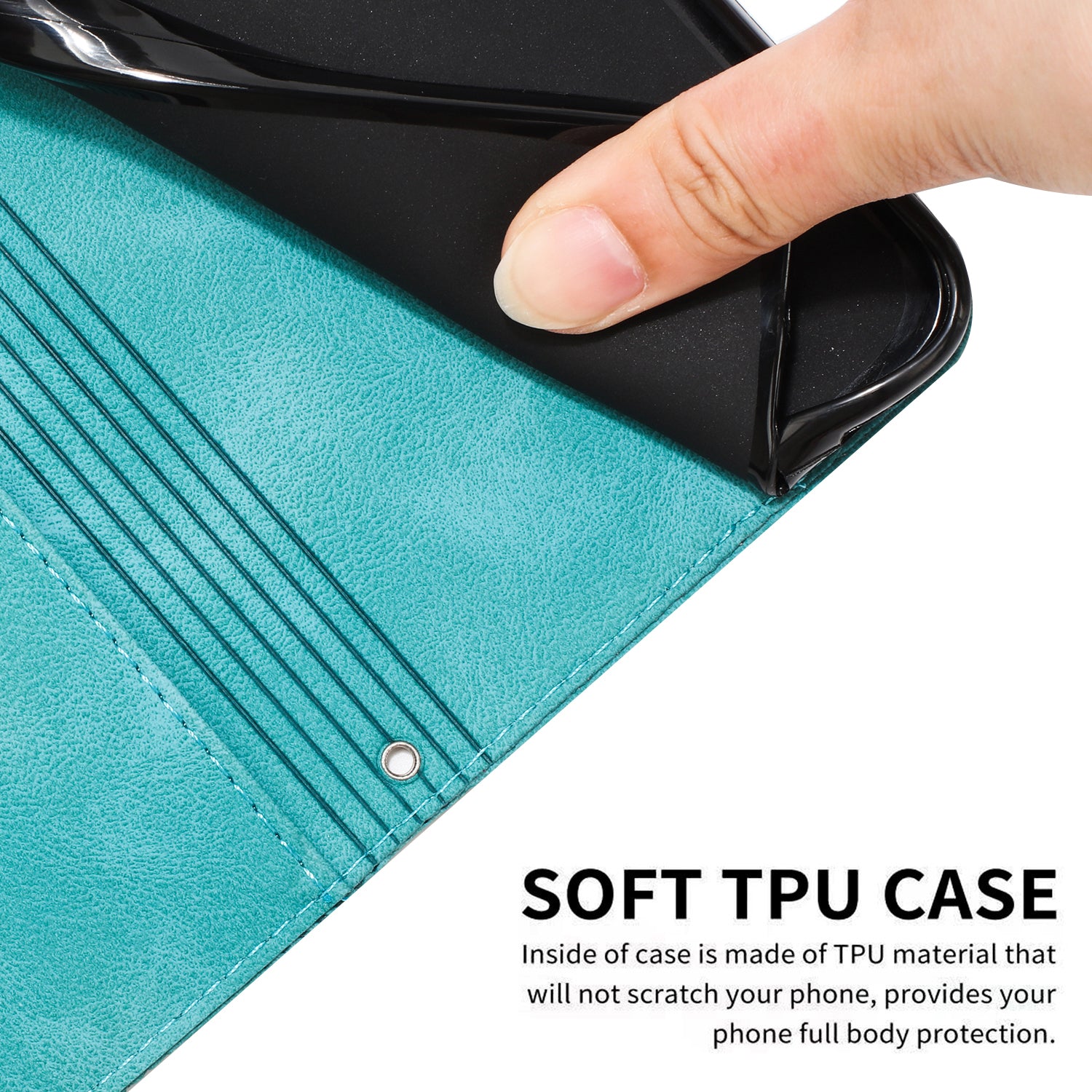 Wallet Cover for iPhone 15 , Imprinted Triangle Pattern PU Leather Stand Phone Case with Hand Strap - Green