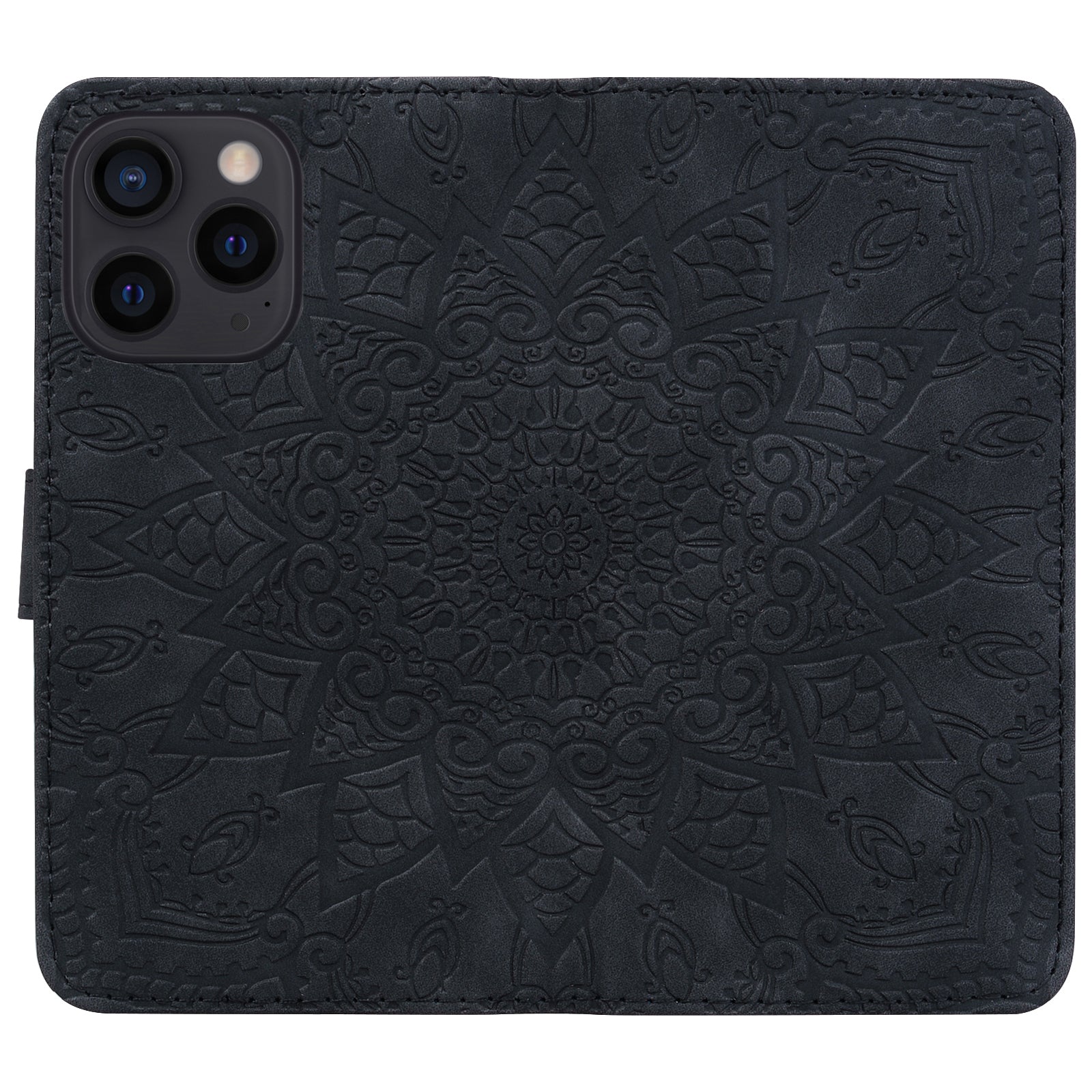 Wallet PU Leather Case For iPhone 15 , Imprinted Cell Phone Cover Calf Texture Stand Shell - Black