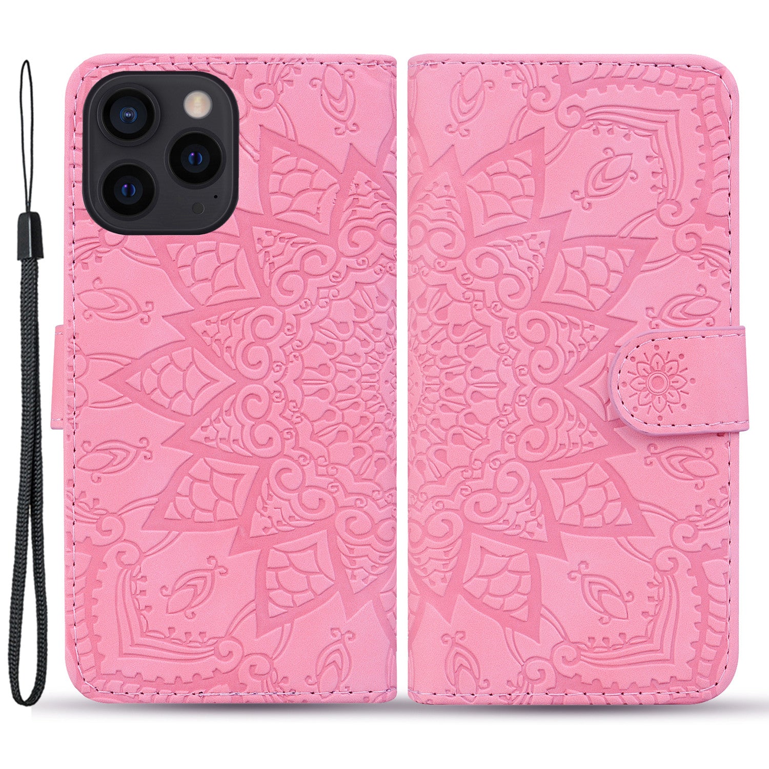 Wallet PU Leather Case For iPhone 15 , Imprinted Cell Phone Cover Calf Texture Stand Shell - Pink