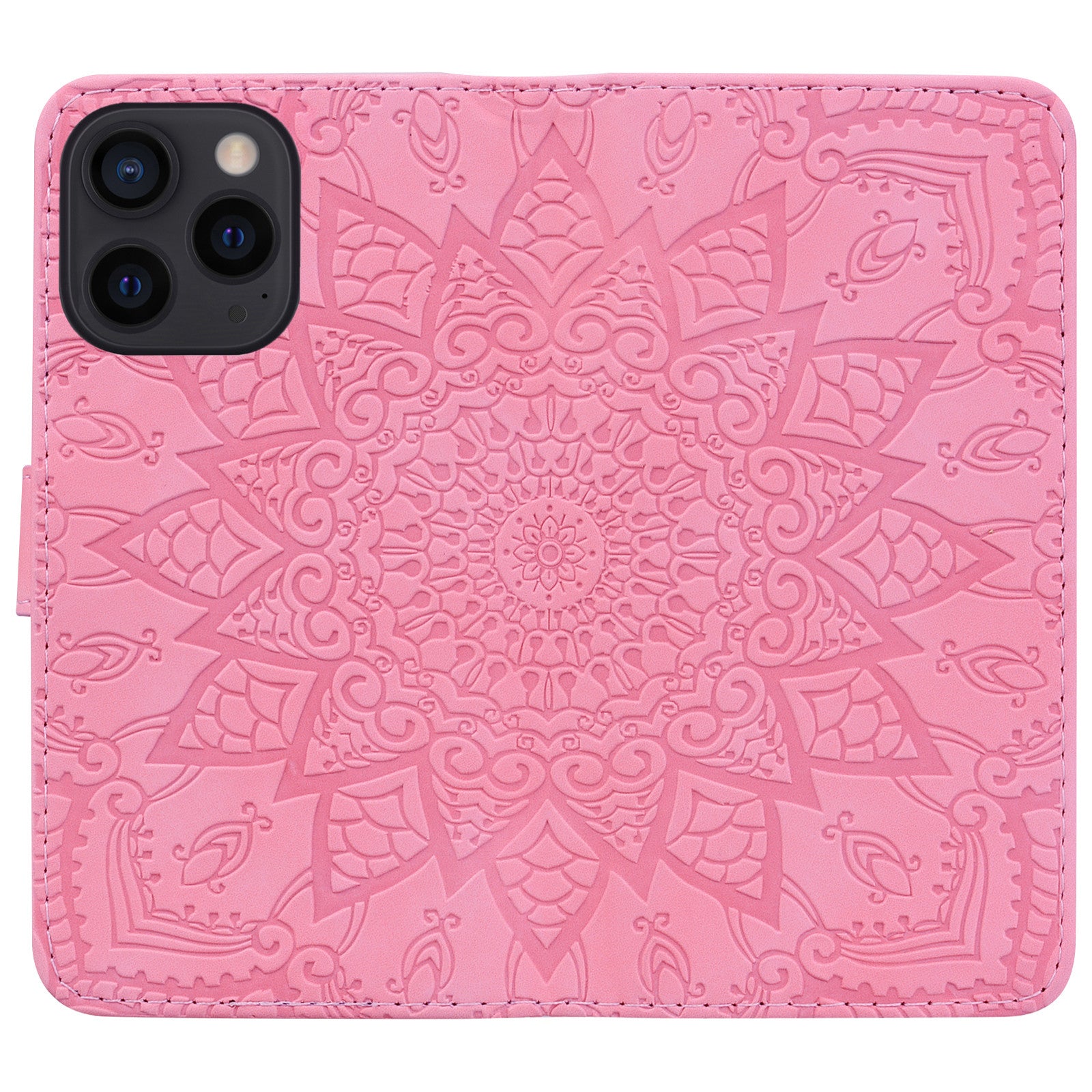 Wallet PU Leather Case For iPhone 15 , Imprinted Cell Phone Cover Calf Texture Stand Shell - Pink