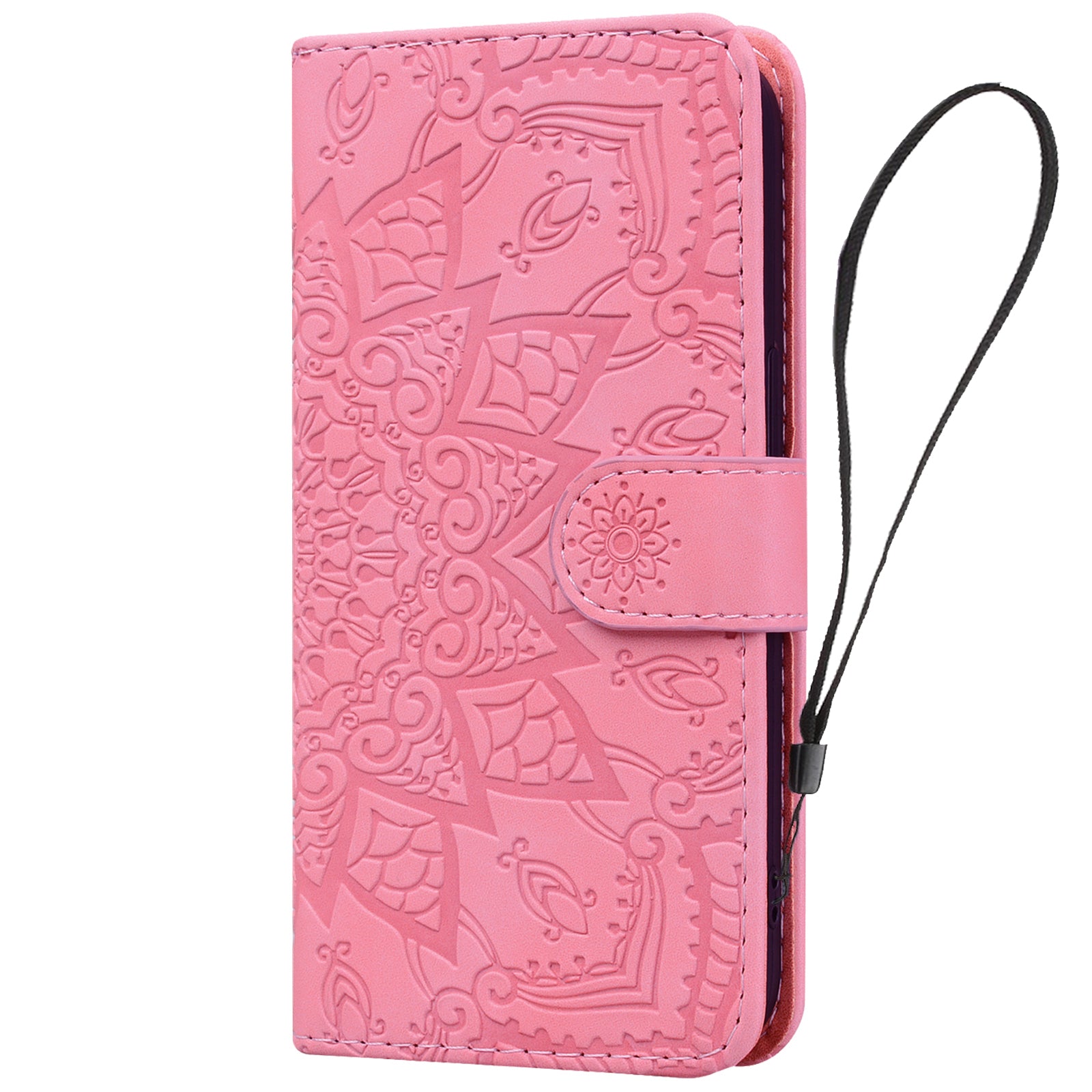 Wallet PU Leather Case For iPhone 15 , Imprinted Cell Phone Cover Calf Texture Stand Shell - Pink