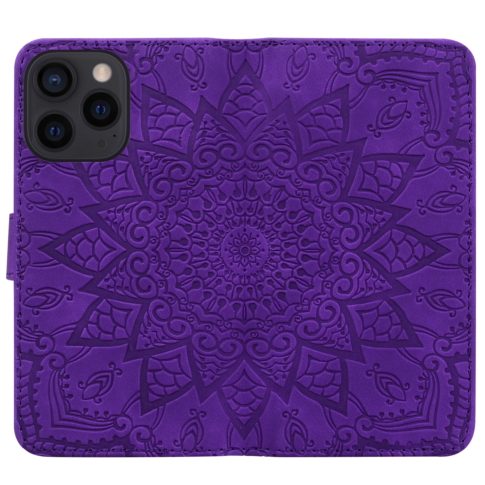 Wallet PU Leather Case For iPhone 15 , Imprinted Cell Phone Cover Calf Texture Stand Shell - Purple