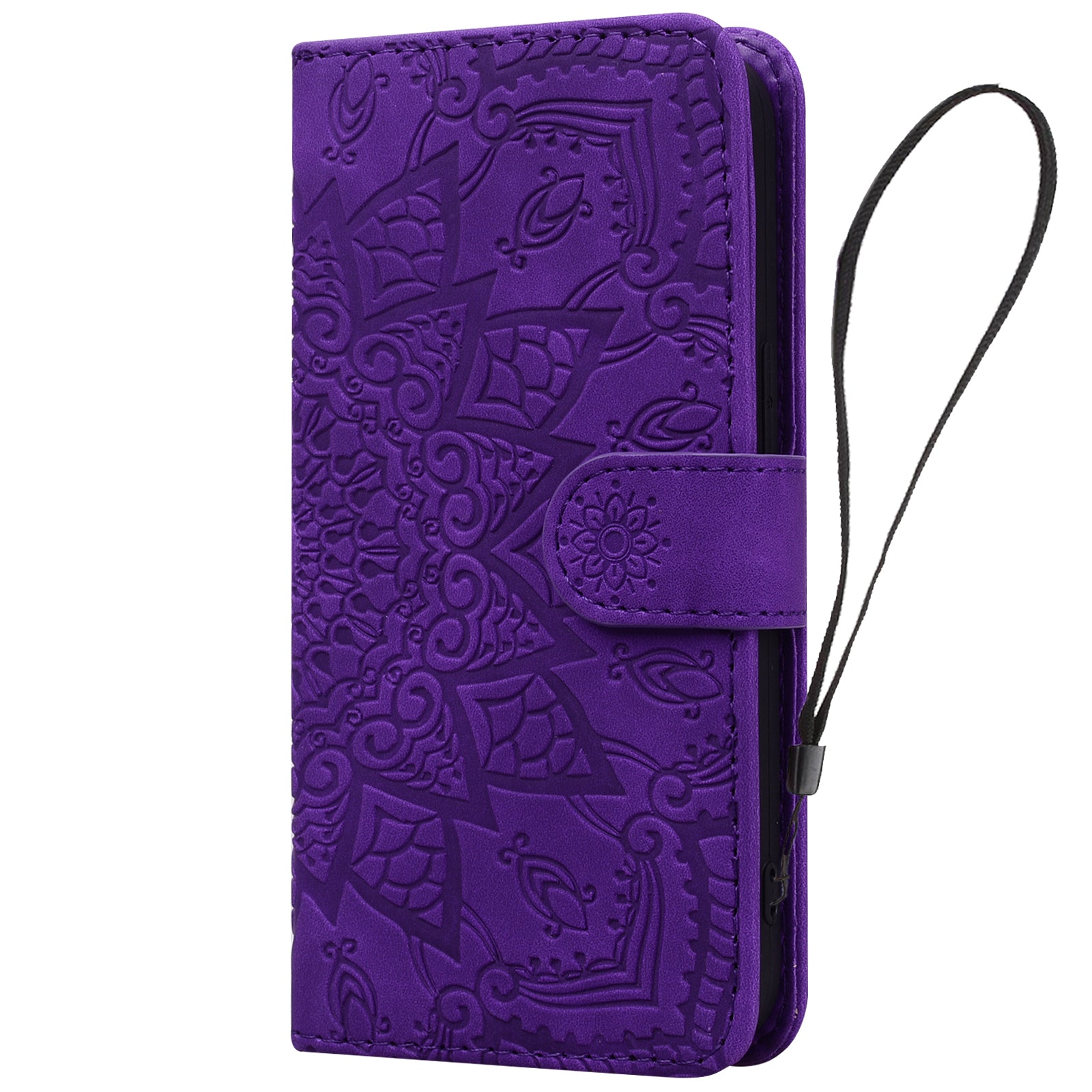 Wallet PU Leather Case For iPhone 15 , Imprinted Cell Phone Cover Calf Texture Stand Shell - Purple