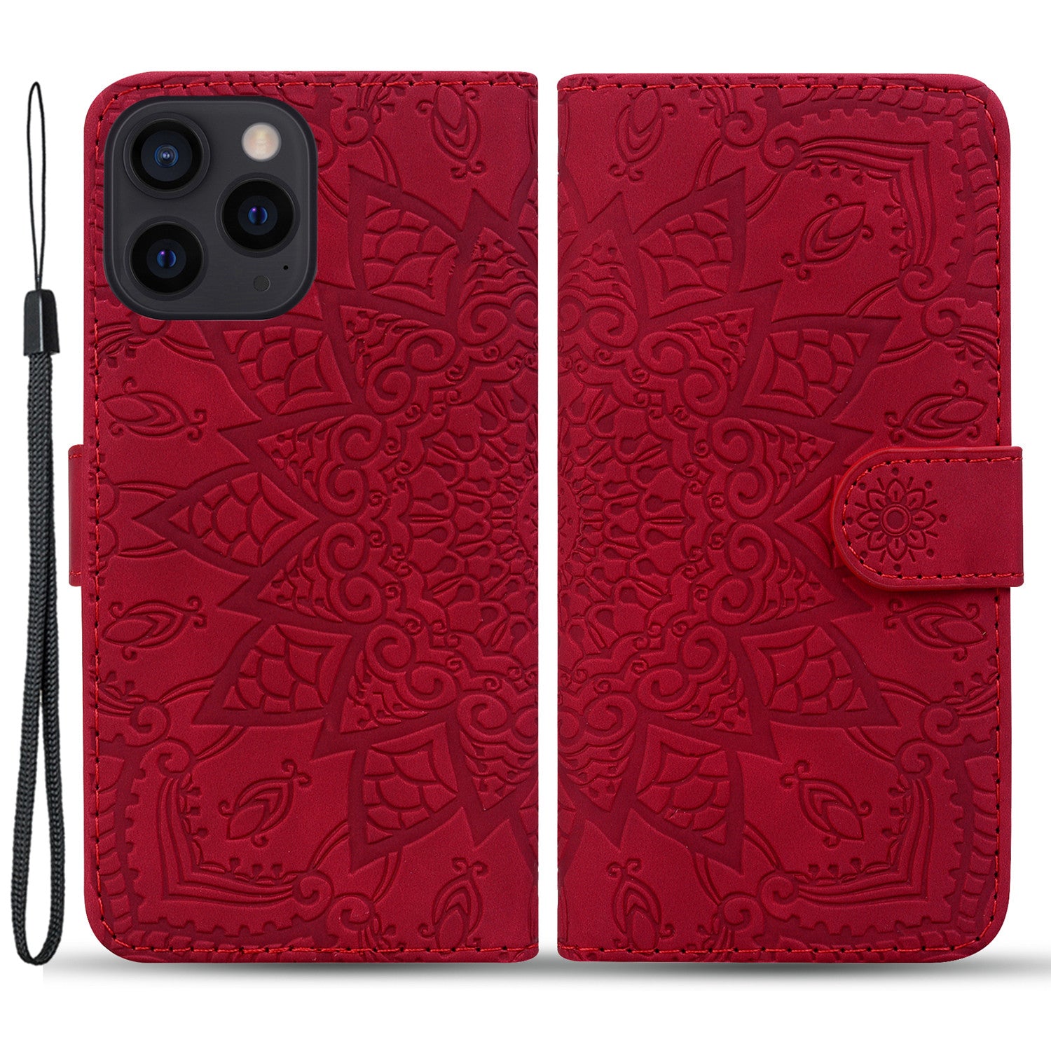 Wallet PU Leather Case For iPhone 15 , Imprinted Cell Phone Cover Calf Texture Stand Shell - Red