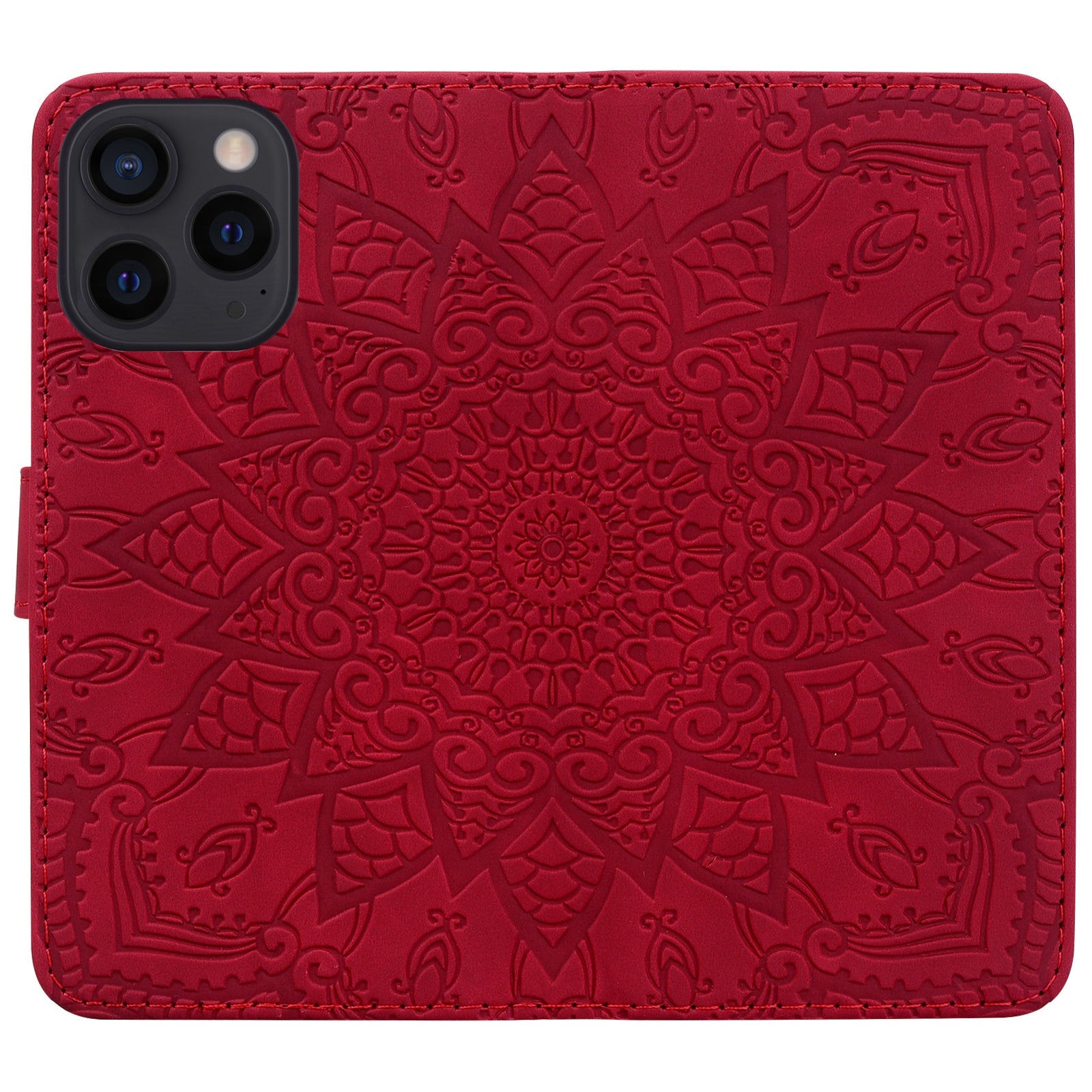 Wallet PU Leather Case For iPhone 15 , Imprinted Cell Phone Cover Calf Texture Stand Shell - Red